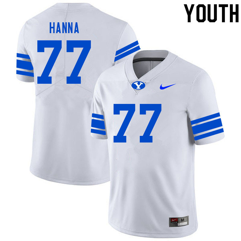 Youth #77 Donovan Hanna BYU Cougars College Football Jerseys Sale-White